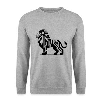 Geometrischer Löwe mit eleganter Mähne - Unisex Pullover - Weißgrau meliert - Vorne - Alina (178cm) & Michal (187cm)