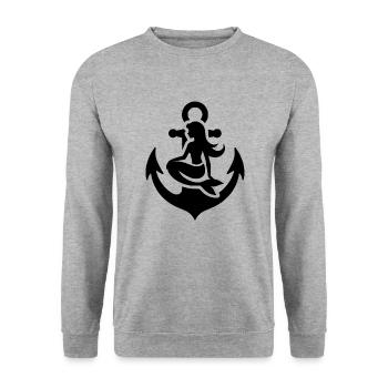 Tattoo Schiff Anker mit hübscher Meerjungfrau - Unisex Pullover - Weißgrau meliert - Vorne - Alina (178cm) & Michal (187cm)
