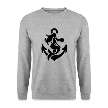Meerjungfrau und Schiff Anker - Unisex Pullover - Weißgrau meliert - Vorne - Alina (178cm) & Michal (187cm)