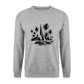 Katamaran Segelboot mit Palmen - Unisex Pullover - Weißgrau meliert - Vorne - Alina (178cm) & Michal (187cm)