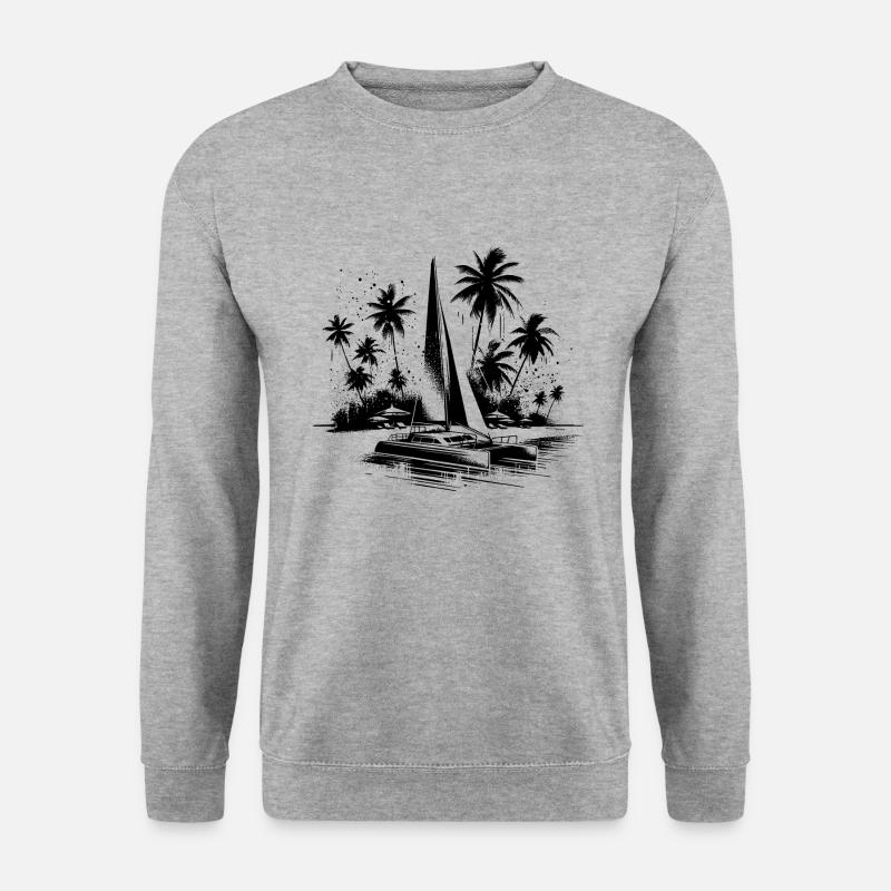 Catamaran sailboat with palm trees - Unisex Sweatshirt - salt & pepper