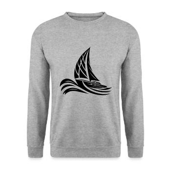 Sportliches Segelboot bei schwerem Wellengang - Unisex Pullover - Weißgrau meliert - Vorne - Alina (178cm) & Michal (187cm)