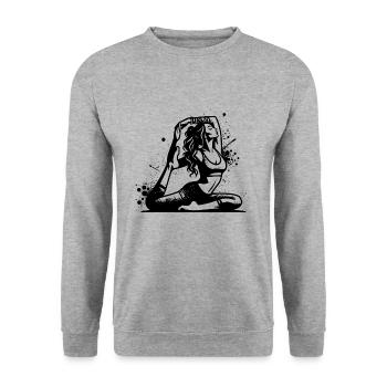 Yoga student in deep concentration exercise - Unisex Sweatshirt - salt & pepper - Front - Alina (178cm) & Michal (187cm)
