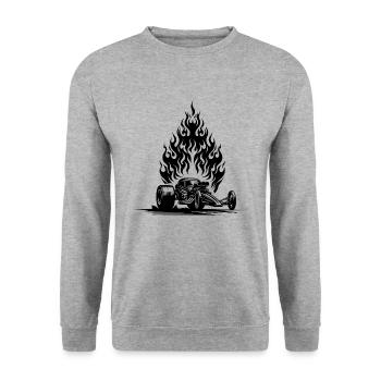 Cooles Dragster Auto mit flammendem Motor - Unisex Pullover - Weißgrau meliert - Vorne - Alina (178cm) & Michal (187cm)