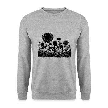 Sonnenblumen auf einem großen Feld - Unisex Pullover - Weißgrau meliert - Vorne - Alina (178cm) & Michal (187cm)