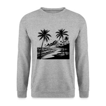 Volcano coast with palm trees, beach and sea - Unisex Sweatshirt - salt & pepper - Front - Alina (178cm) & Michal (187cm)