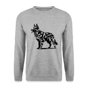 Schäferhund Geometrische Formen - Unisex Pullover - Weißgrau meliert - Vorne - Alina (178cm) & Michal (187cm)