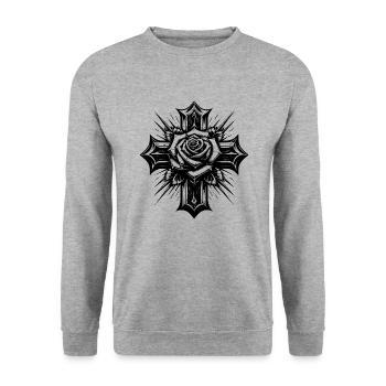 Croix vintage avec rose et feuilles - Sweat-shirt Unisexe - gris chiné - Devant - Alina (178cm) & Michal (187cm)