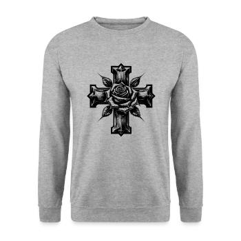 Rose avec des épines sur une croix - Sweat-shirt Unisexe - gris chiné - Devant - Alina (178cm) & Michal (187cm)