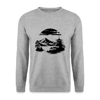 Japan Asiatisches Landschaft Meditation Design - Unisex Pullover - Weißgrau meliert - Vorne - Alina (178cm) & Michal (187cm)