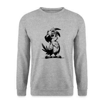 Niedlicher Kinder Bleistift Papagei Zeichnung - Unisex Pullover - Weißgrau meliert - Vorne - Alina (178cm) & Michal (187cm)