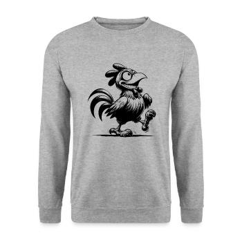 Grinsender Lustiger Gockel Zeichnung - Unisex Pullover - Weißgrau meliert - Vorne - Alina (178cm) & Michal (187cm)