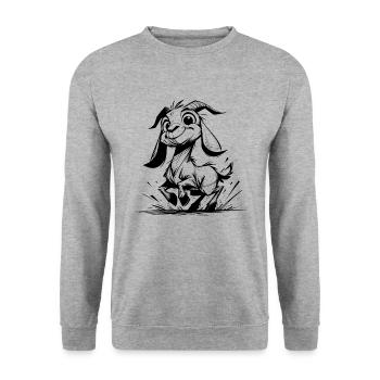 Kleine Kinder Ziege kleines hüpfendes Geißlein - Unisex Pullover - Weißgrau meliert - Vorne - Alina (178cm) & Michal (187cm)