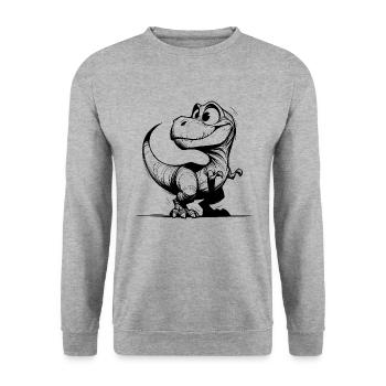 Kleiner süsser T-Rex - Dinosaurier Skizze - Unisex Pullover - Weißgrau meliert - Vorne - Alina (178cm) & Michal (187cm)
