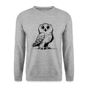 Lächelnde Schnee-Eule Kinder Zeichnung Skizze - Unisex Pullover - Weißgrau meliert - Vorne - Alina (178cm) & Michal (187cm)
