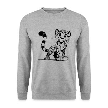 Small Leopard Sketch with Big Eyes - Unisex Sweatshirt - salt & pepper - Front - Alina (178cm) & Michal (187cm)