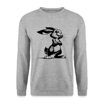Stolzer Hase mit großen Augen und riesigen Ohren - Unisex Pullover - Weißgrau meliert - Vorne - Alina (178cm) & Michal (187cm)
