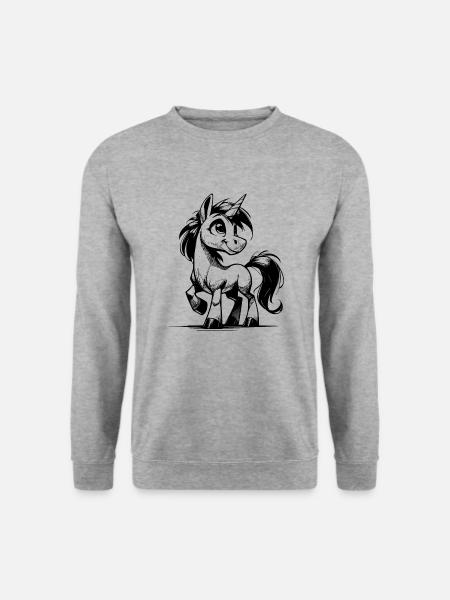 Zauberhaftes lächelndes Einhorn Bleistift Skizze - Unisex Pullover - Weißgrau meliert