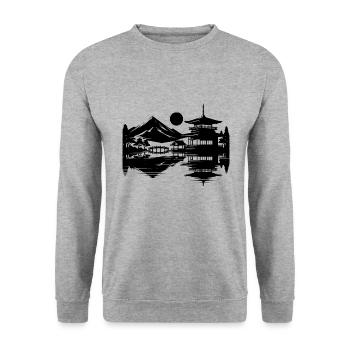Paysage asiatique Temple japonais silencieux - Sweat-shirt Unisexe - gris chiné - Devant - Alina (178cm) & Michal (187cm)