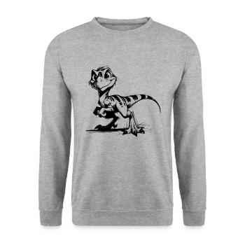 Frecher Raptor Baby Dino Kinder Bleistiftskizze - Unisex Pullover - Weißgrau meliert - Vorne - Alina (178cm) & Michal (187cm)