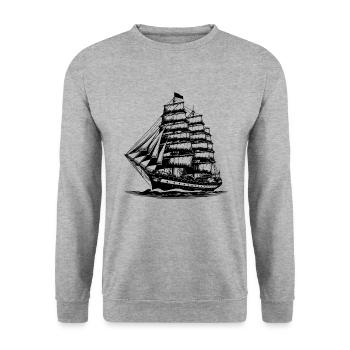 Altes Segelschiff in Wellen mit gesetzten Segeln - Unisex Pullover - Weißgrau meliert - Vorne - Alina (178cm) & Michal (187cm)