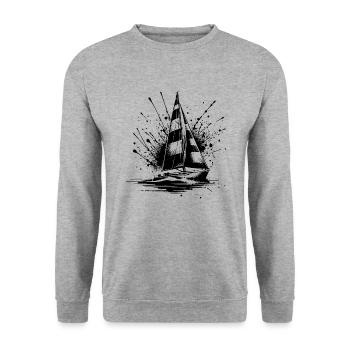 Kleines Segelboot mit Wellengang Splash Optik - Unisex Pullover - Weißgrau meliert - Vorne - Alina (178cm) & Michal (187cm)