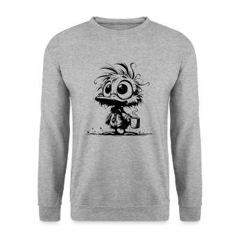 Bright funny business duck with coffee - Unisex Sweatshirt - salt & pepper - Front - Alina (178cm) & Michal (187cm)
