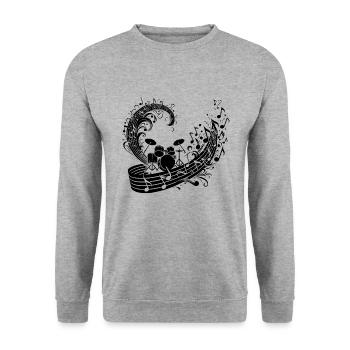 Schlagzeug mit schwebenden Musik Noten - Unisex Pullover - Weißgrau meliert - Vorne - Alina (178cm) & Michal (187cm)