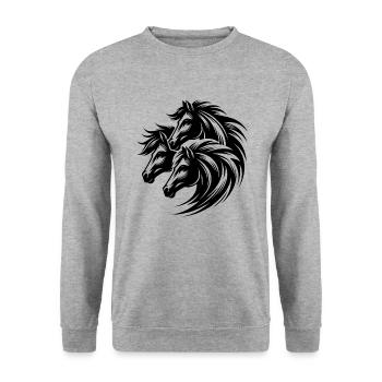 Elegante Pferdeköpfe mit wilder Mähne - Unisex Pullover - Weißgrau meliert - Vorne - Alina (178cm) & Michal (187cm)