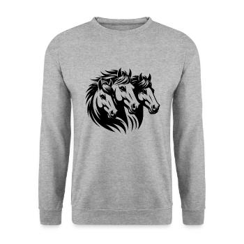 Pferde Kopf Porträt mit Mähne im Wind - Unisex Pullover - Weißgrau meliert - Vorne - Alina (178cm) & Michal (187cm)