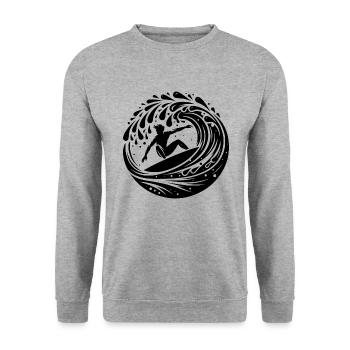 Profi Surfer der in Welle Tunnel surft - Unisex Pullover - Weißgrau meliert - Vorne - Alina (178cm) & Michal (187cm)