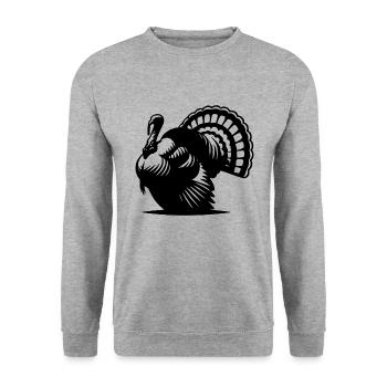 Wilder großer dicker Truthahn mit Flügel Zeichnung - Unisex Pullover - Weißgrau meliert - Vorne - Alina (178cm) & Michal (187cm)