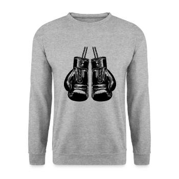 Alte Boxhandschuhe klassisches Kampfsport Zubehör - Unisex Pullover - Weißgrau meliert - Vorne - Alina (178cm) & Michal (187cm)
