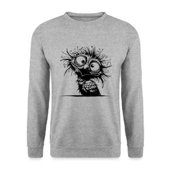 Verrückter Vogel Kinder Zeichnung - Unisex Pullover - Weißgrau meliert - Vorne - Alina (178cm) & Michal (187cm)
