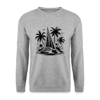 Double hull catamaran sailboat with palm trees - Unisex Sweatshirt - salt & pepper - Front - Alina (178cm) & Michal (187cm)