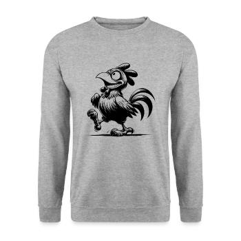 Lustige Geflügel Zeichnung Grinsender Hahn - Unisex Pullover - Weißgrau meliert - Vorne - Alina (178cm) & Michal (187cm)
