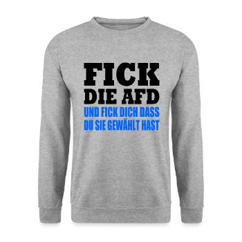 fick die afd und fick dich dass du sie gewählt has - Unisex Pullover - Weißgrau meliert - Vorne - Alina (178cm) & Michal (187cm)