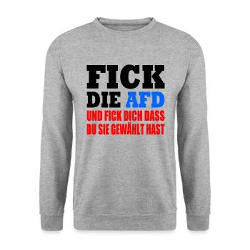 fick die afd - Unisex Pullover - Weißgrau meliert - Vorne - Alina (178cm) & Michal (187cm)