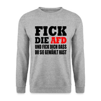 Fuck afd - Unisex Pullover - Weißgrau meliert - Vorne - Alina (178cm) & Michal (187cm)