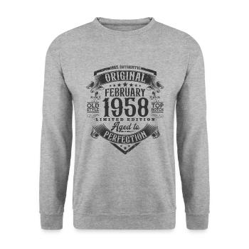 Februar 1958 Jahrgang Geburtstag Retro Geschenk - Unisex Pullover - Weißgrau meliert - Vorne - Alina (178cm) & Michal (187cm)