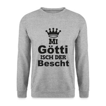 Mi Götti isch der bescht Patenonkel Schweiz - Unisex Pullover - Weißgrau meliert - Vorne - Alina (178cm) & Michal (187cm)