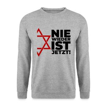 Nie wieder ist jetzt - Unisex Pullover - Weißgrau meliert - Vorne - Alina (178cm) & Michal (187cm)