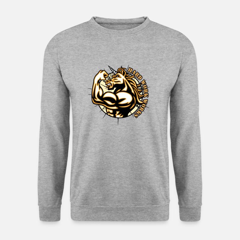 Unicorn Einhorn Fitness Harte Arbeit - Unisex Pullover - Weißgrau meliert