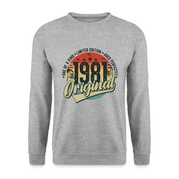 Original 1981 Jahrgang Vintage Geburtstag - Unisex Pullover - Weißgrau meliert - Vorne - Alina (178cm) & Michal (187cm)