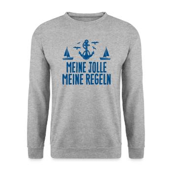 Meine Jolle Meine Regeln | Segler | Segel T-Shirt - Unisex Pullover - Weißgrau meliert - Vorne - Alina (178cm) & Michal (187cm)