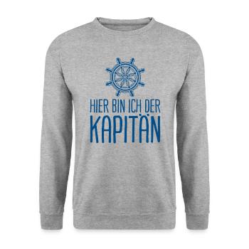 Kapitän Segeln Segler Ich bin der Kapitän - Unisex Pullover - Weißgrau meliert - Vorne - Alina (178cm) & Michal (187cm)