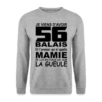 Je viens d'avoir 56 balais / anniversaire 56 ans - Sweat-shirt Unisexe - gris chiné - Devant - Alina (178cm) & Michal (187cm)