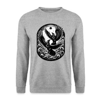 Wikinger, Raben, Hugin, Munin - Unisex Pullover - Weißgrau meliert - Vorne - Alina (178cm) & Michal (187cm)