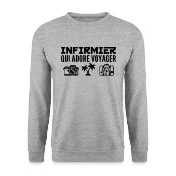 Voyageurs & Infirmiers : Passion & Découverte - Sweat-shirt Unisexe - gris chiné - Devant - Alina (178cm) & Michal (187cm)