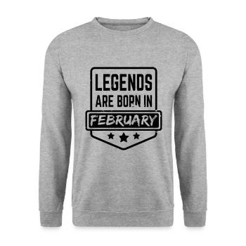 Legends are born in February - Unisex Pullover - Weißgrau meliert - Vorne - Alina (178cm) & Michal (187cm)